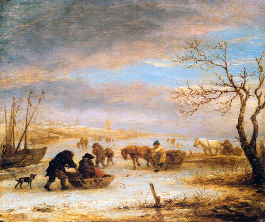 Ice landscape with Slides and Frozen Boats